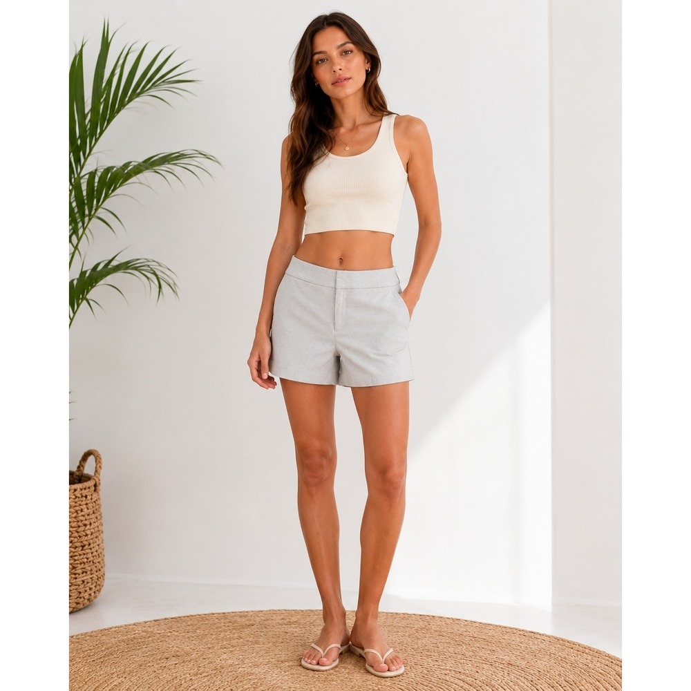 Banana Republic Shorts 4.5" Metallic Linen Cotton Silver 6 Summer Quiet Luxury